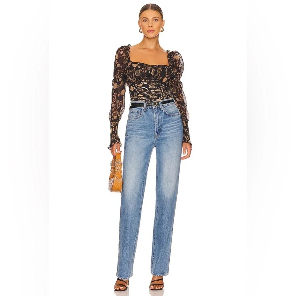 NWOT💕Free People Brunch Date Bodysuit in Black Combo Size XS